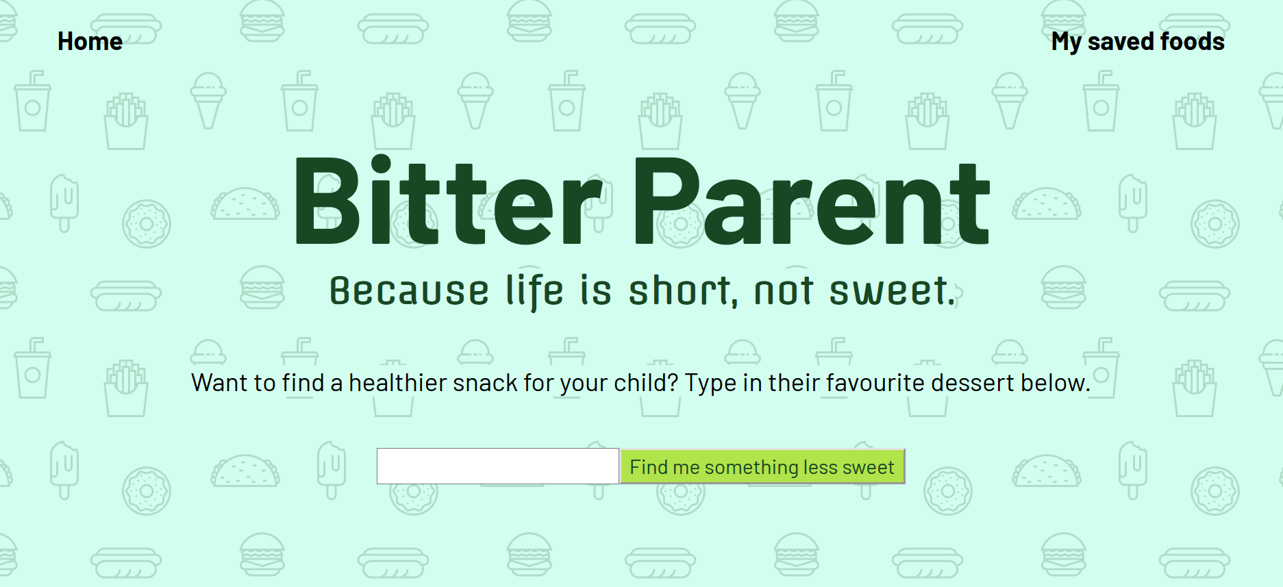 A screenshot of a nutrition information comparison app called Bitter Parent
